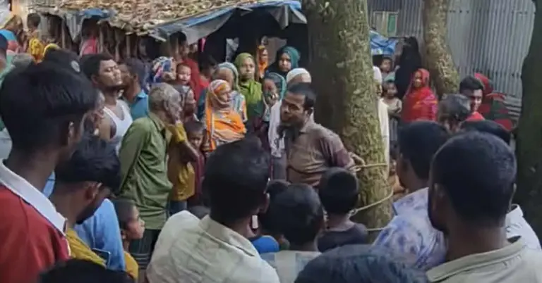 অভিযুক্ত নুরুকে গাছের সঙ্গে বেঁধে রাখেন স্থানীয়রা